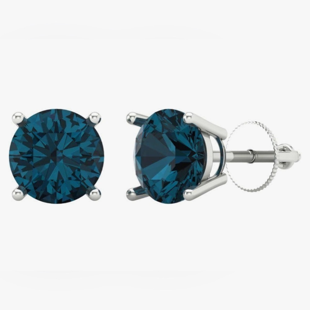 Clara Pucci 2 ct Round Cut Solitaire Natural London Blue Topaz Stud Earrings 14k